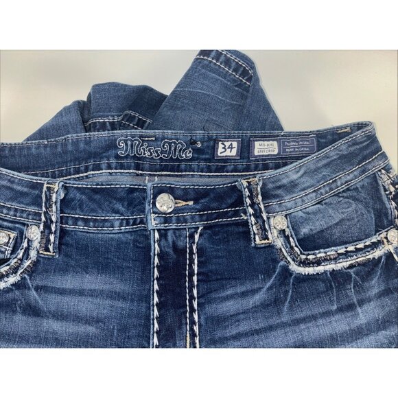 Miss Me Mid Rise Easy Crop Saddle Stitch White Tag Sz 34 EUC - Picture 6 of 12